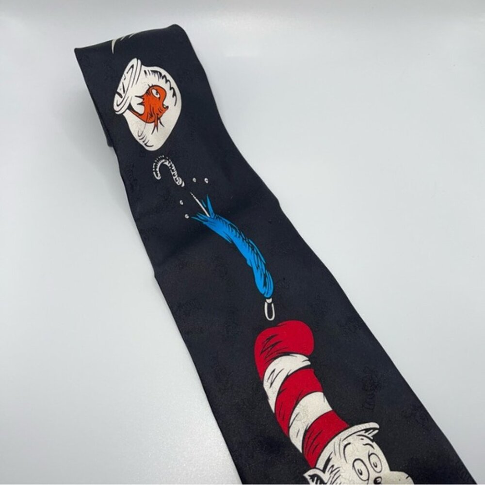 Dr.‎ Seuss Necktie Black Red White The Cat in the Hat Silk Tie Vintage Cartoon - Picture 5 of 8